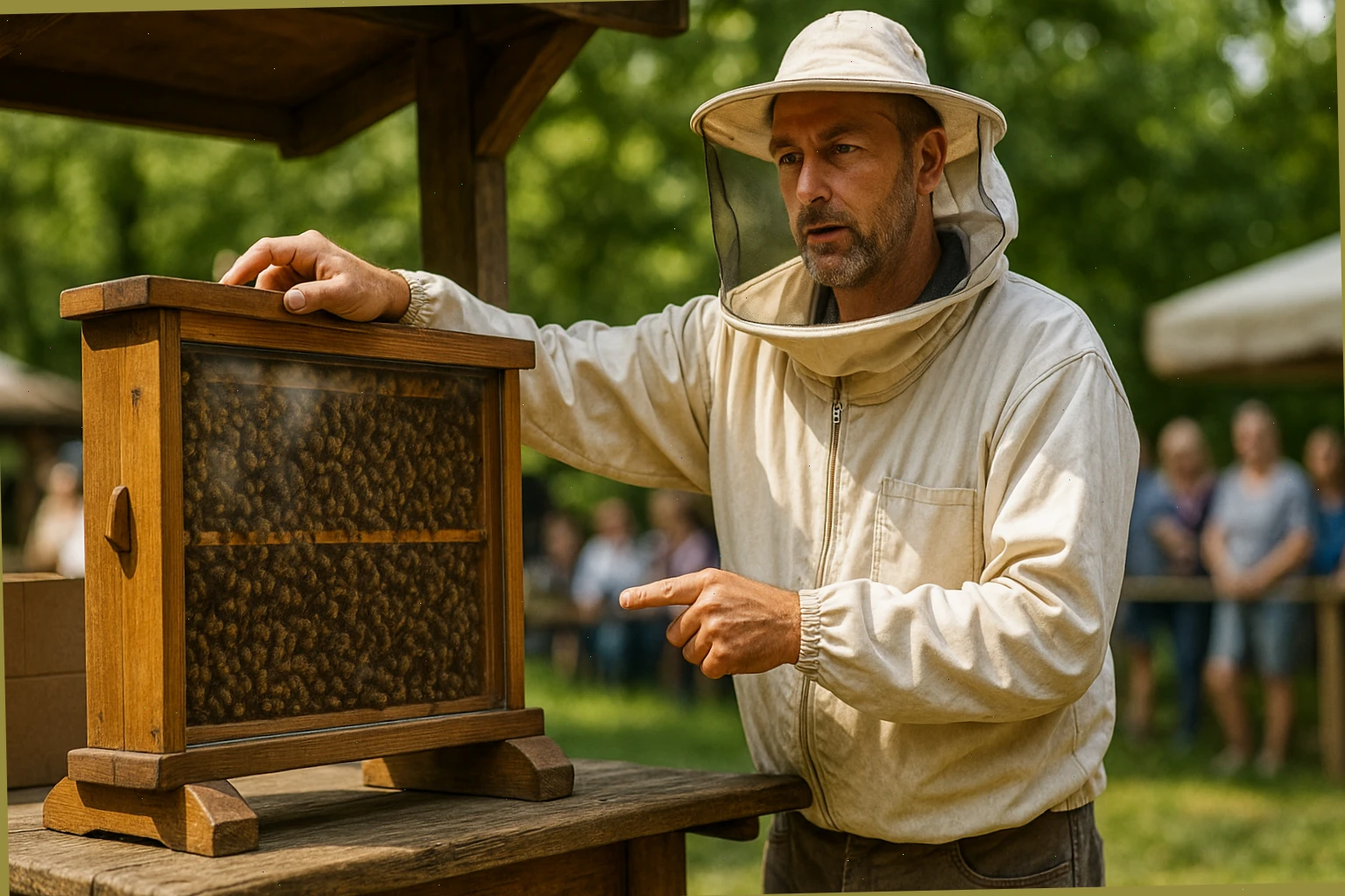 Beekeeper at demonstration stand